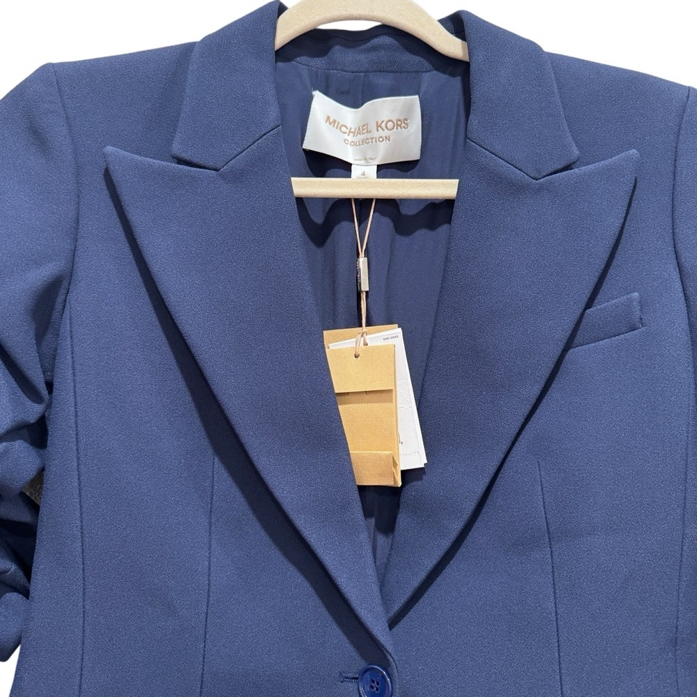 NWT Michael Kors Collection Cate Crush-Sleeve Blazer Preppy Designer Navy Sz 4 - Picture 5 of 16